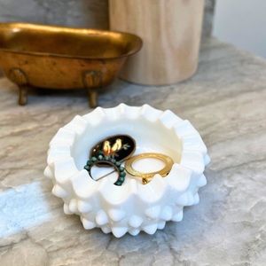 White Milk Glass Catch All Tray / Trinket
Tray / Round Ring Dish